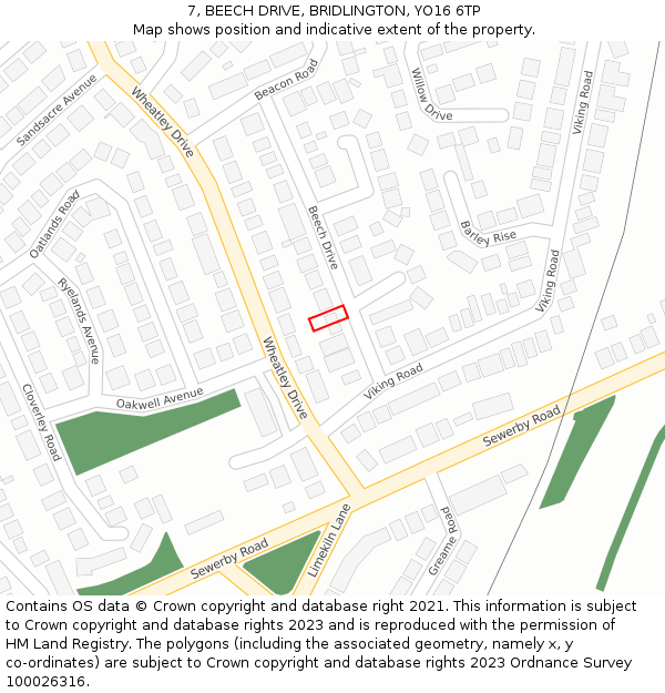 7, BEECH DRIVE, BRIDLINGTON, YO16 6TP: Location map and indicative extent of plot