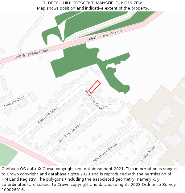7, BEECH HILL CRESCENT, MANSFIELD, NG19 7EW: Location map and indicative extent of plot