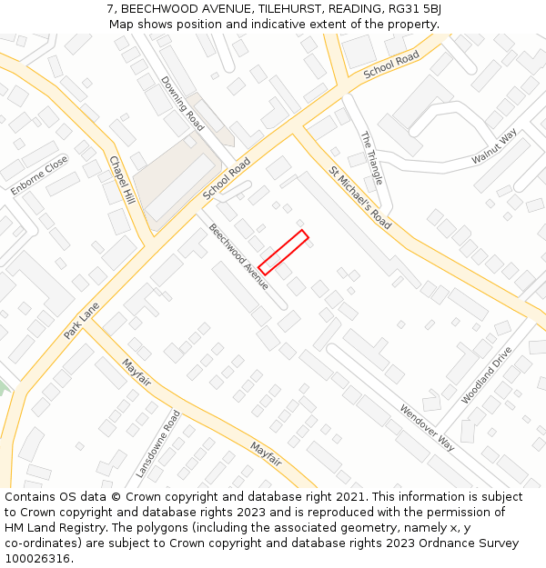 7, BEECHWOOD AVENUE, TILEHURST, READING, RG31 5BJ: Location map and indicative extent of plot