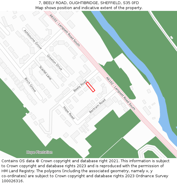 7, BEELY ROAD, OUGHTIBRIDGE, SHEFFIELD, S35 0FD: Location map and indicative extent of plot