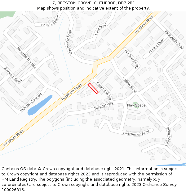 7, BEESTON GROVE, CLITHEROE, BB7 2RF: Location map and indicative extent of plot