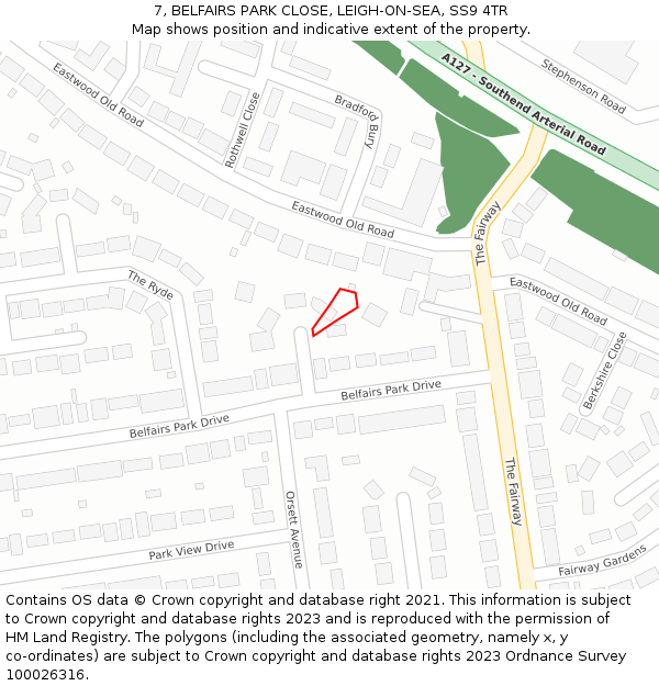 7, BELFAIRS PARK CLOSE, LEIGH-ON-SEA, SS9 4TR: Location map and indicative extent of plot