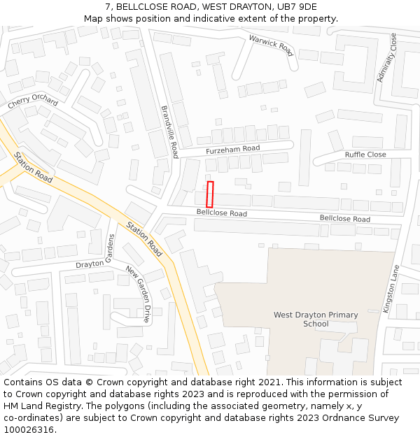 7, BELLCLOSE ROAD, WEST DRAYTON, UB7 9DE: Location map and indicative extent of plot