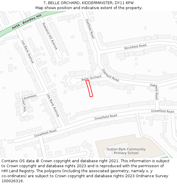 7, BELLE ORCHARD, KIDDERMINSTER, DY11 6PW: Location map and indicative extent of plot