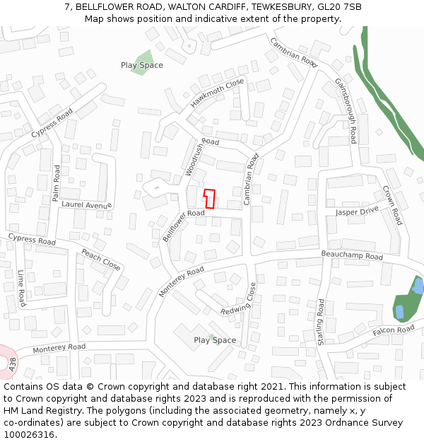 7, BELLFLOWER ROAD, WALTON CARDIFF, TEWKESBURY, GL20 7SB: Location map and indicative extent of plot