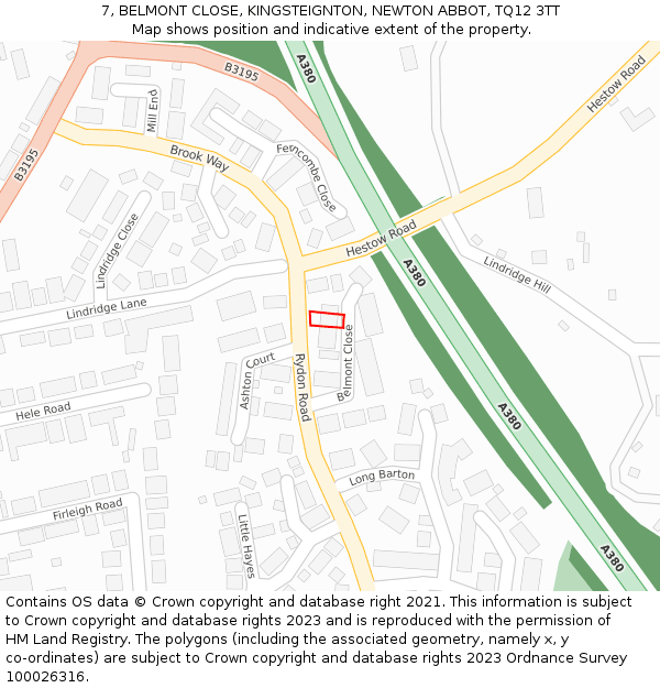 7, BELMONT CLOSE, KINGSTEIGNTON, NEWTON ABBOT, TQ12 3TT: Location map and indicative extent of plot