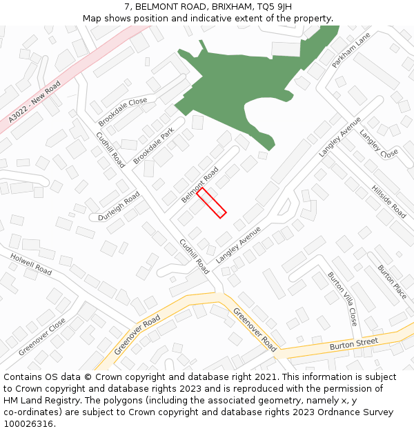 7, BELMONT ROAD, BRIXHAM, TQ5 9JH: Location map and indicative extent of plot