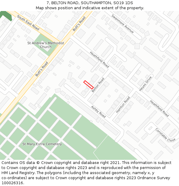 7, BELTON ROAD, SOUTHAMPTON, SO19 1DS: Location map and indicative extent of plot