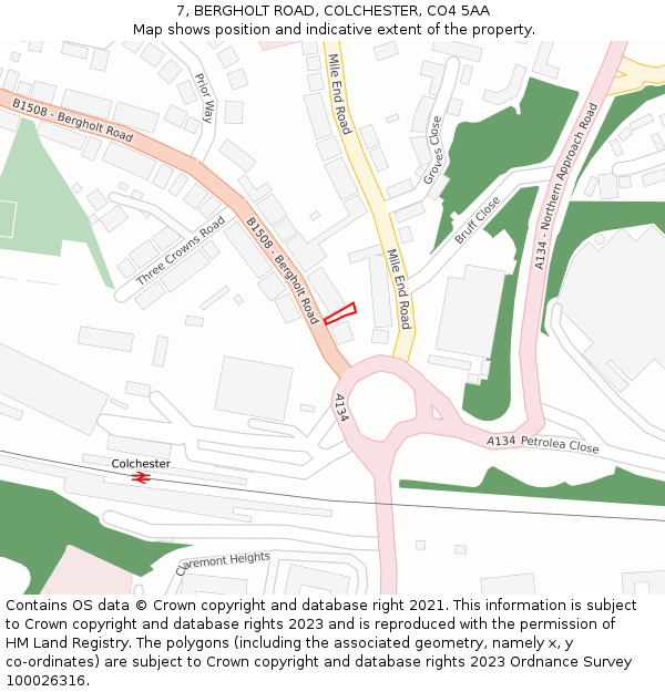 7, BERGHOLT ROAD, COLCHESTER, CO4 5AA: Location map and indicative extent of plot