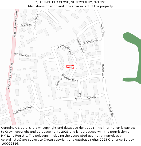 7, BERINSFIELD CLOSE, SHREWSBURY, SY1 3XZ: Location map and indicative extent of plot
