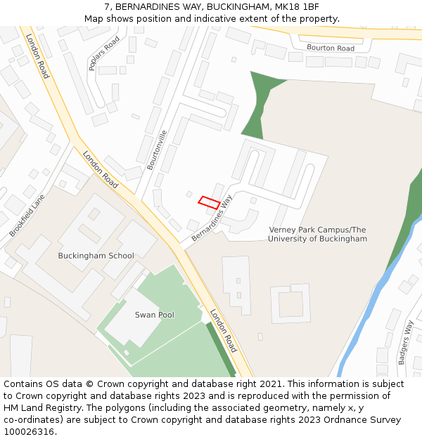 7, BERNARDINES WAY, BUCKINGHAM, MK18 1BF: Location map and indicative extent of plot