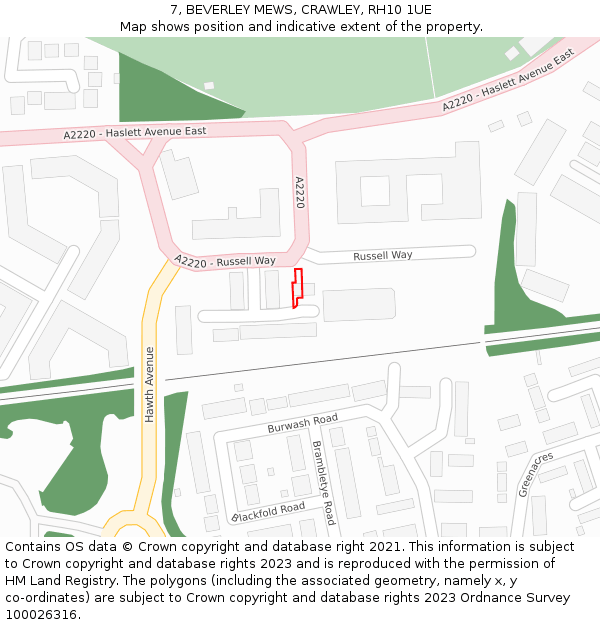 7, BEVERLEY MEWS, CRAWLEY, RH10 1UE: Location map and indicative extent of plot