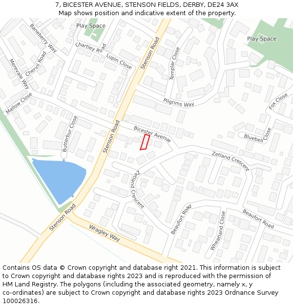 7, BICESTER AVENUE, STENSON FIELDS, DERBY, DE24 3AX: Location map and indicative extent of plot
