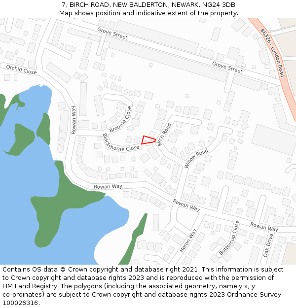 7, BIRCH ROAD, NEW BALDERTON, NEWARK, NG24 3DB: Location map and indicative extent of plot