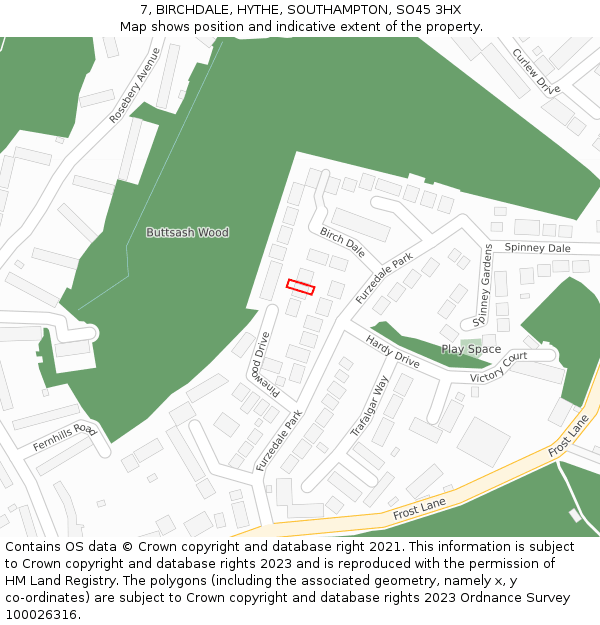 7, BIRCHDALE, HYTHE, SOUTHAMPTON, SO45 3HX: Location map and indicative extent of plot