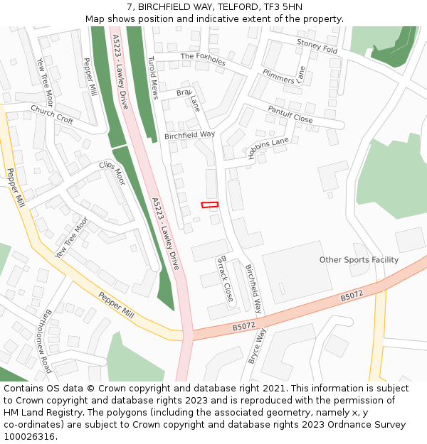 7, BIRCHFIELD WAY, TELFORD, TF3 5HN: Location map and indicative extent of plot
