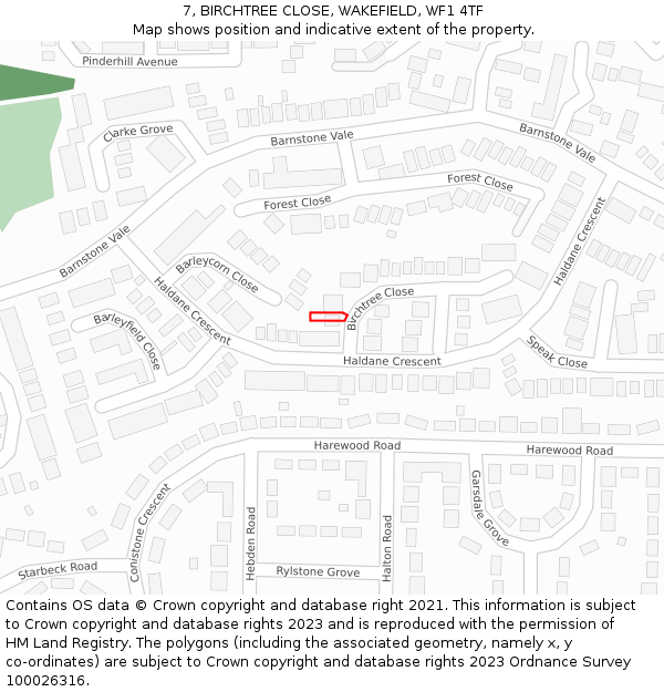 7, BIRCHTREE CLOSE, WAKEFIELD, WF1 4TF: Location map and indicative extent of plot
