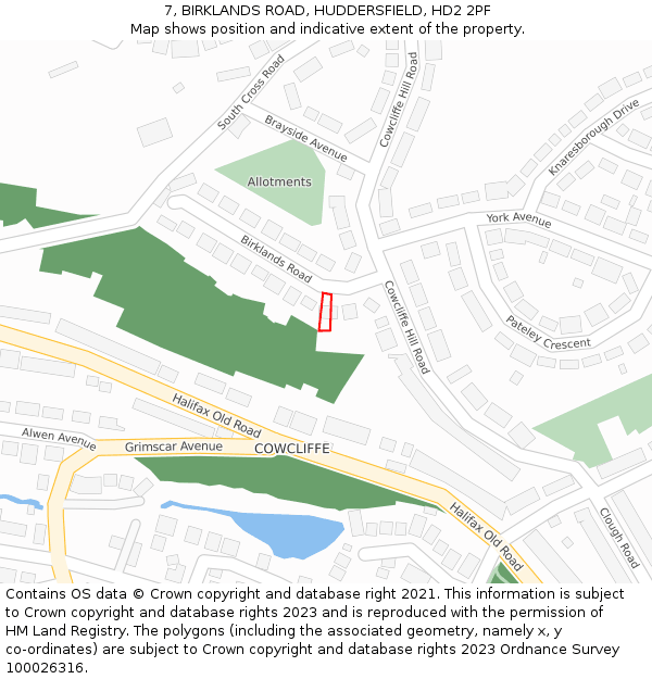 7, BIRKLANDS ROAD, HUDDERSFIELD, HD2 2PF: Location map and indicative extent of plot