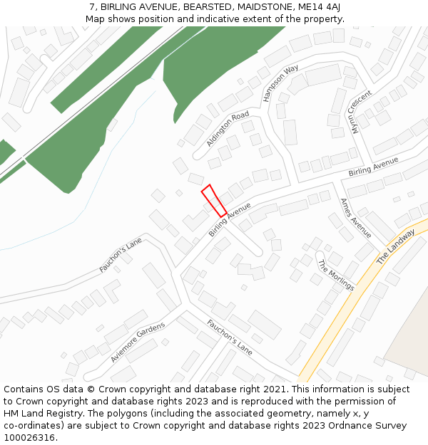 7, BIRLING AVENUE, BEARSTED, MAIDSTONE, ME14 4AJ: Location map and indicative extent of plot