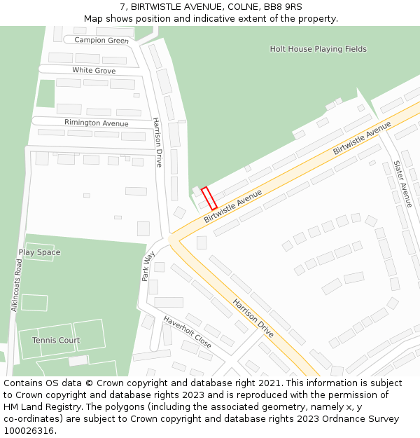 7, BIRTWISTLE AVENUE, COLNE, BB8 9RS: Location map and indicative extent of plot