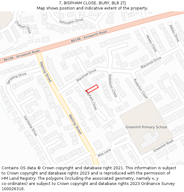 7, BISPHAM CLOSE, BURY, BL8 2TJ: Location map and indicative extent of plot