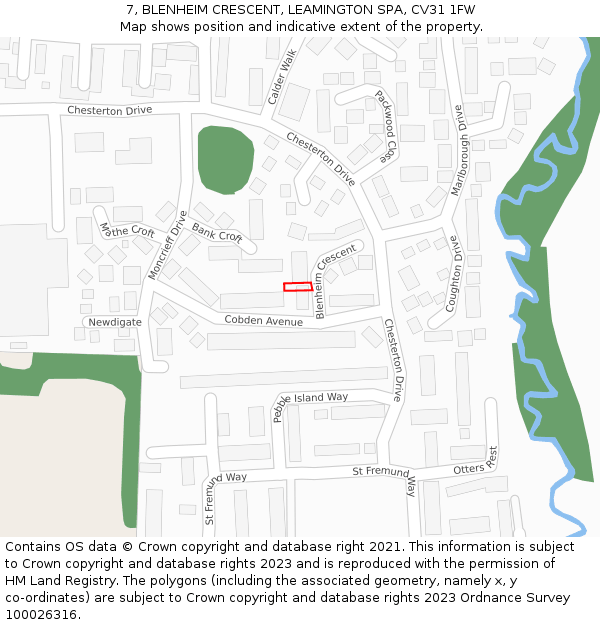 7, BLENHEIM CRESCENT, LEAMINGTON SPA, CV31 1FW: Location map and indicative extent of plot