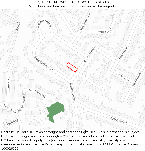 7, BLENHEIM ROAD, WATERLOOVILLE, PO8 9TQ: Location map and indicative extent of plot