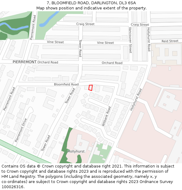 7, BLOOMFIELD ROAD, DARLINGTON, DL3 6SA: Location map and indicative extent of plot