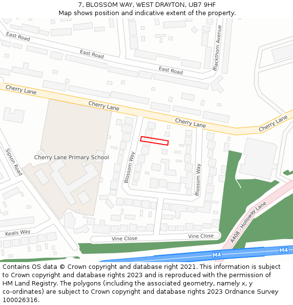 7, BLOSSOM WAY, WEST DRAYTON, UB7 9HF: Location map and indicative extent of plot