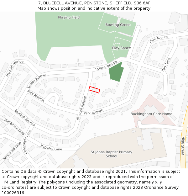 7, BLUEBELL AVENUE, PENISTONE, SHEFFIELD, S36 6AF: Location map and indicative extent of plot