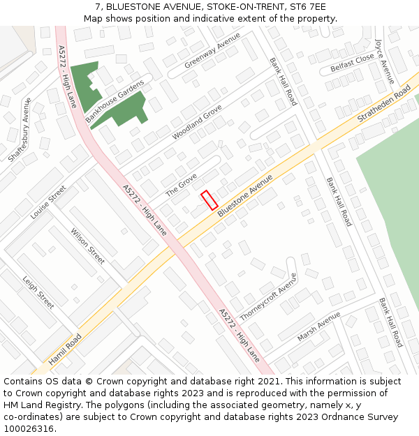 7, BLUESTONE AVENUE, STOKE-ON-TRENT, ST6 7EE: Location map and indicative extent of plot