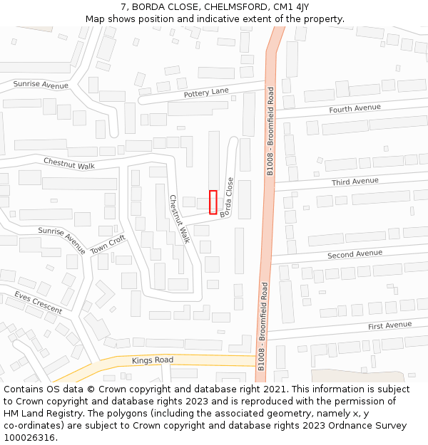 7, BORDA CLOSE, CHELMSFORD, CM1 4JY: Location map and indicative extent of plot