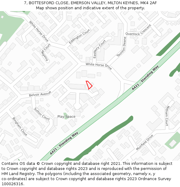 7, BOTTESFORD CLOSE, EMERSON VALLEY, MILTON KEYNES, MK4 2AF: Location map and indicative extent of plot
