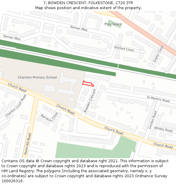 7, BOWDEN CRESCENT, FOLKESTONE, CT20 3TR: Location map and indicative extent of plot