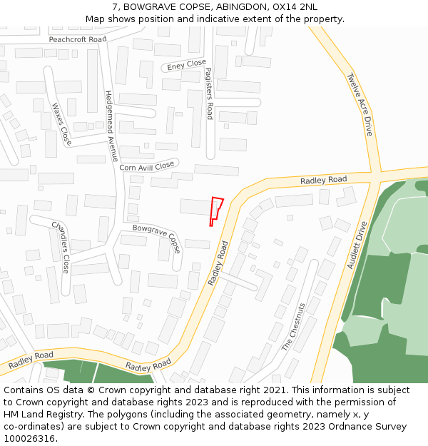 7, BOWGRAVE COPSE, ABINGDON, OX14 2NL: Location map and indicative extent of plot