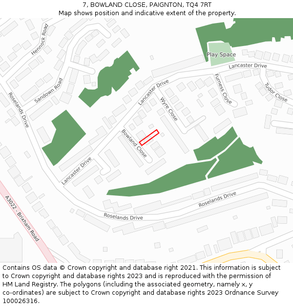 7, BOWLAND CLOSE, PAIGNTON, TQ4 7RT: Location map and indicative extent of plot