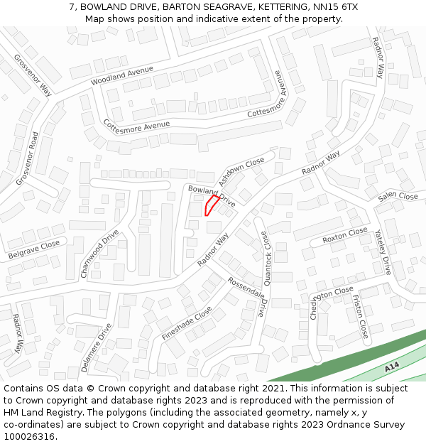 7, BOWLAND DRIVE, BARTON SEAGRAVE, KETTERING, NN15 6TX: Location map and indicative extent of plot