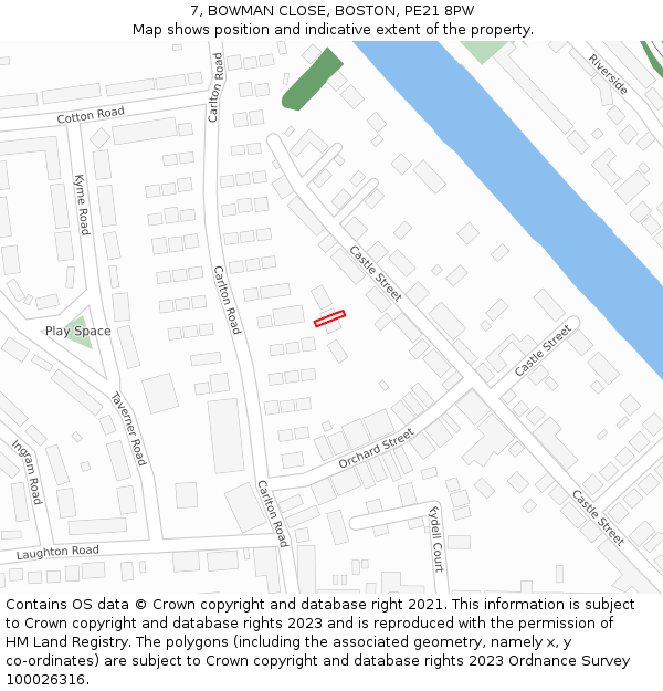 7, BOWMAN CLOSE, BOSTON, PE21 8PW: Location map and indicative extent of plot