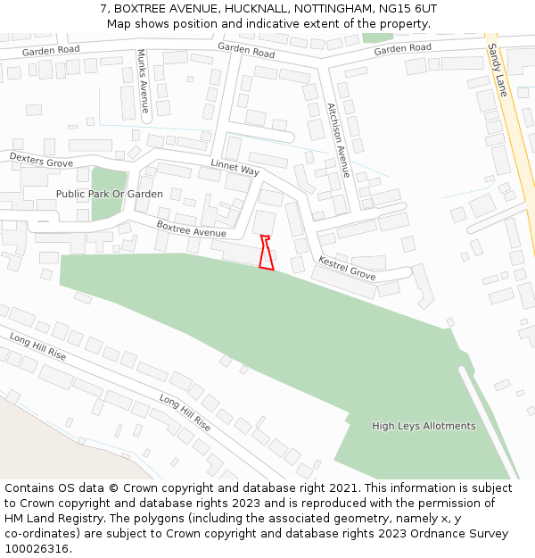 7, BOXTREE AVENUE, HUCKNALL, NOTTINGHAM, NG15 6UT: Location map and indicative extent of plot