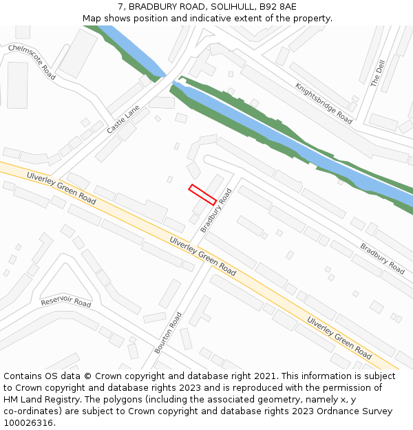 7, BRADBURY ROAD, SOLIHULL, B92 8AE: Location map and indicative extent of plot