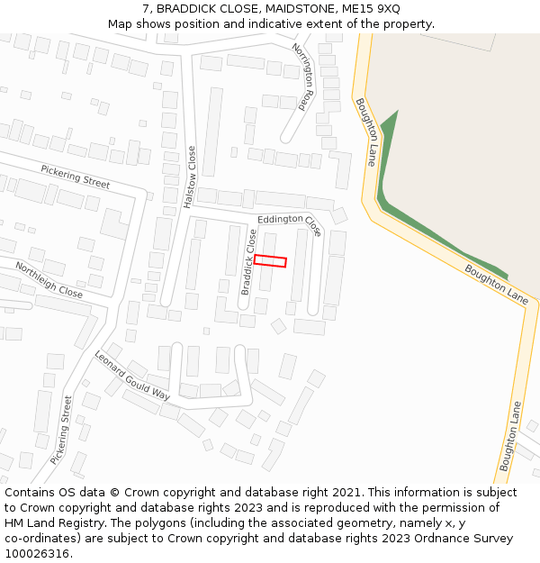 7, BRADDICK CLOSE, MAIDSTONE, ME15 9XQ: Location map and indicative extent of plot