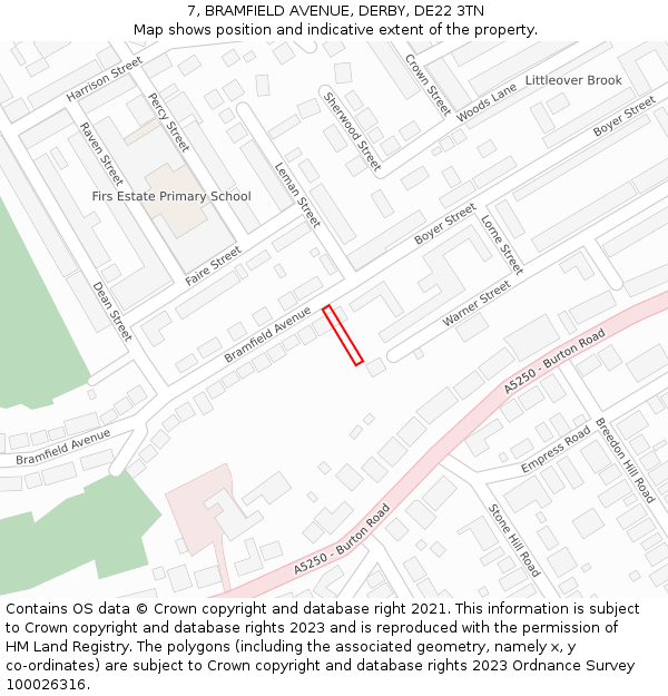 7, BRAMFIELD AVENUE, DERBY, DE22 3TN: Location map and indicative extent of plot