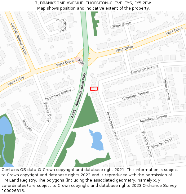 7, BRANKSOME AVENUE, THORNTON-CLEVELEYS, FY5 2EW: Location map and indicative extent of plot