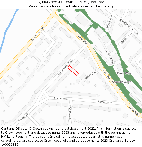 7, BRANSCOMBE ROAD, BRISTOL, BS9 1SW: Location map and indicative extent of plot