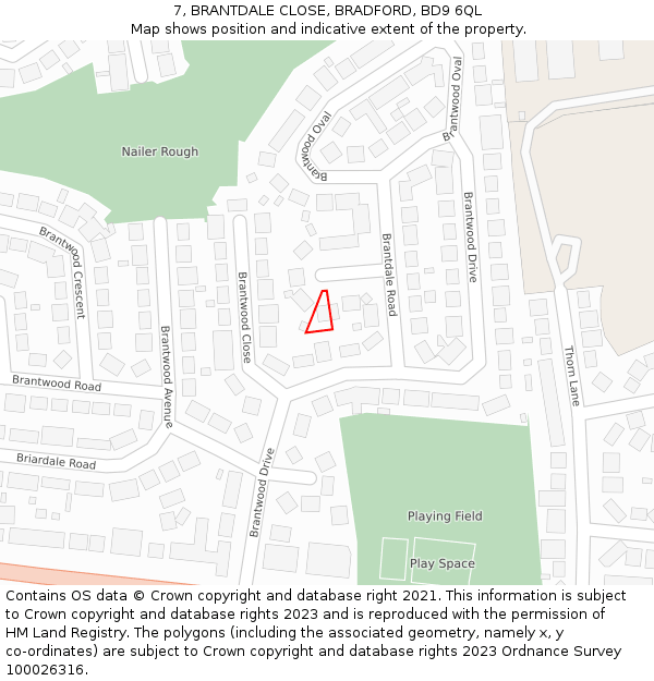 7, BRANTDALE CLOSE, BRADFORD, BD9 6QL: Location map and indicative extent of plot