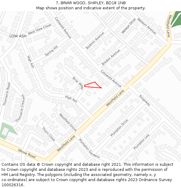 7, BRIAR WOOD, SHIPLEY, BD18 1NB: Location map and indicative extent of plot