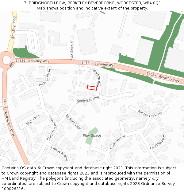 7, BRIDGNORTH ROW, BERKELEY BEVERBORNE, WORCESTER, WR4 0QF: Location map and indicative extent of plot