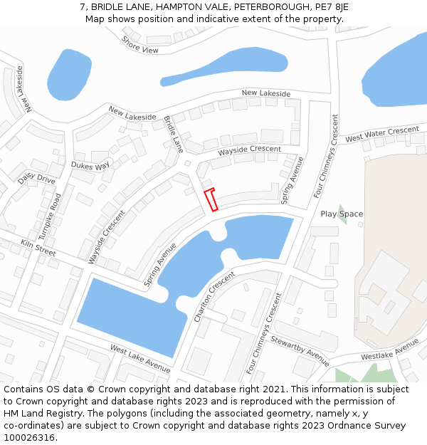 7, BRIDLE LANE, HAMPTON VALE, PETERBOROUGH, PE7 8JE: Location map and indicative extent of plot