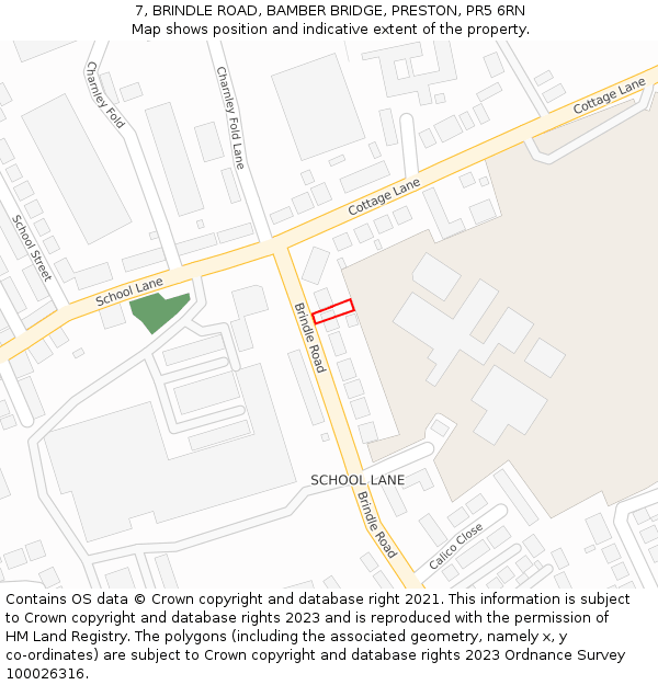 7, BRINDLE ROAD, BAMBER BRIDGE, PRESTON, PR5 6RN: Location map and indicative extent of plot