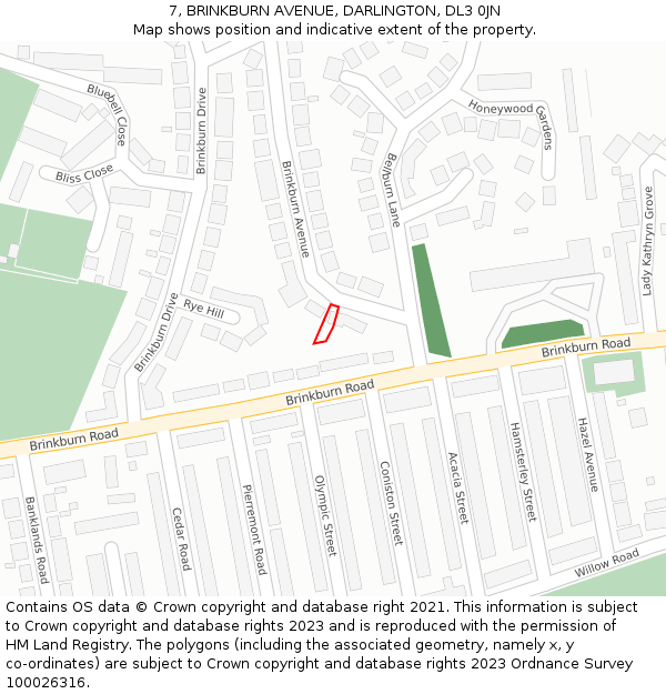 7, BRINKBURN AVENUE, DARLINGTON, DL3 0JN: Location map and indicative extent of plot